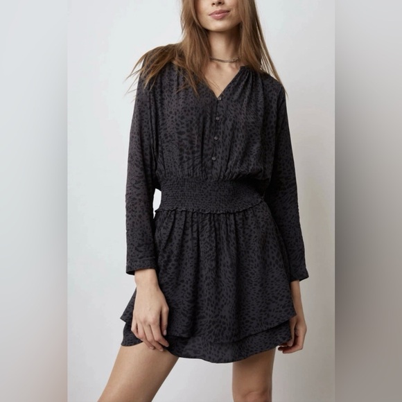 Rails Jasmine Ash  Cheetah Print Long Sleeve Coquette DressSZ XS - Picture 1 of 16